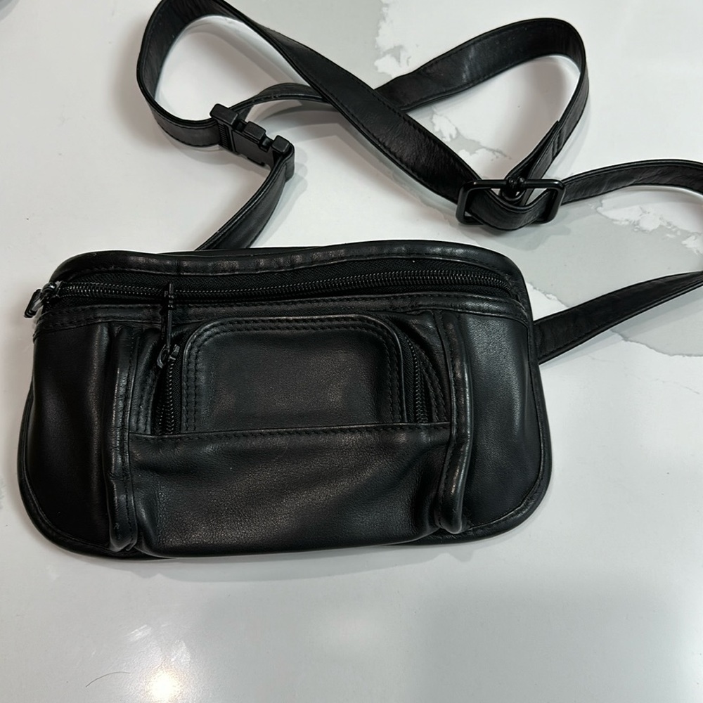 Tumi Black Leather Crossbody Belt Bag